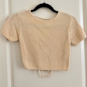 Zara Cream Knit Short Sleeve Top S